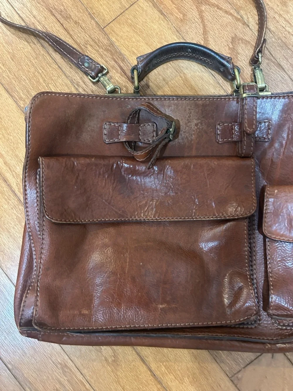 The Bridge Men's Brown Leather Briefcase with Shoulder Strap Professional Carry